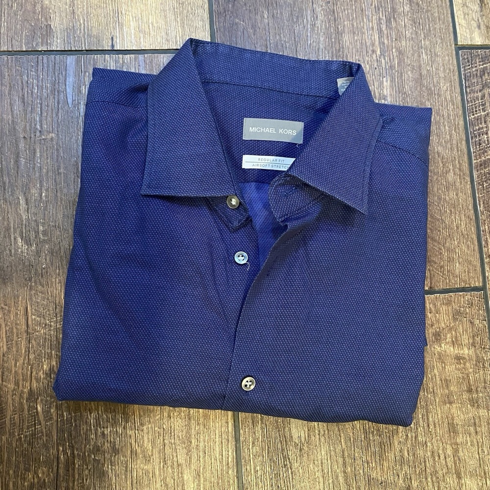 Michael Kors Blue Long Sleeve Slim Fit Airsoft Stretch Button Down Shirt Mens XL